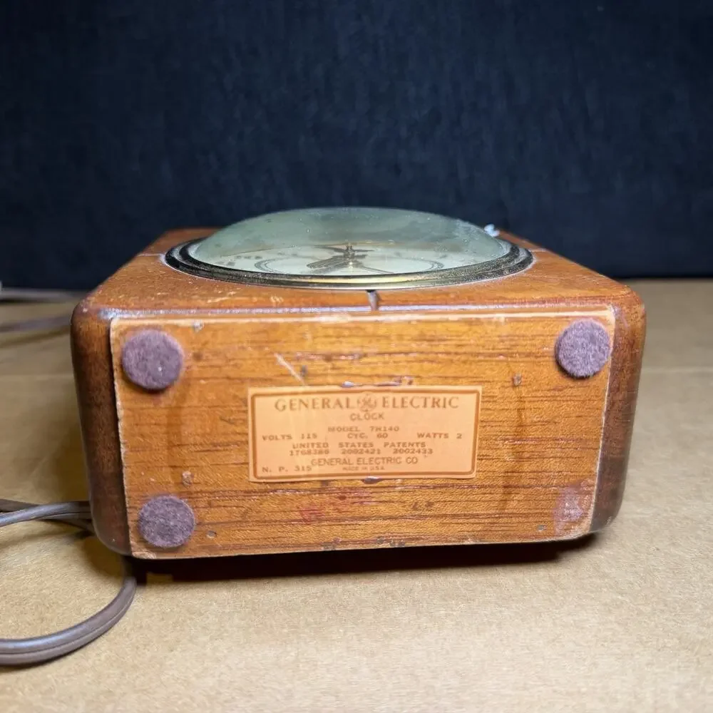 1947 General Electric Wood Alarm Clock 7H140 Square Clock & Alarm Tested